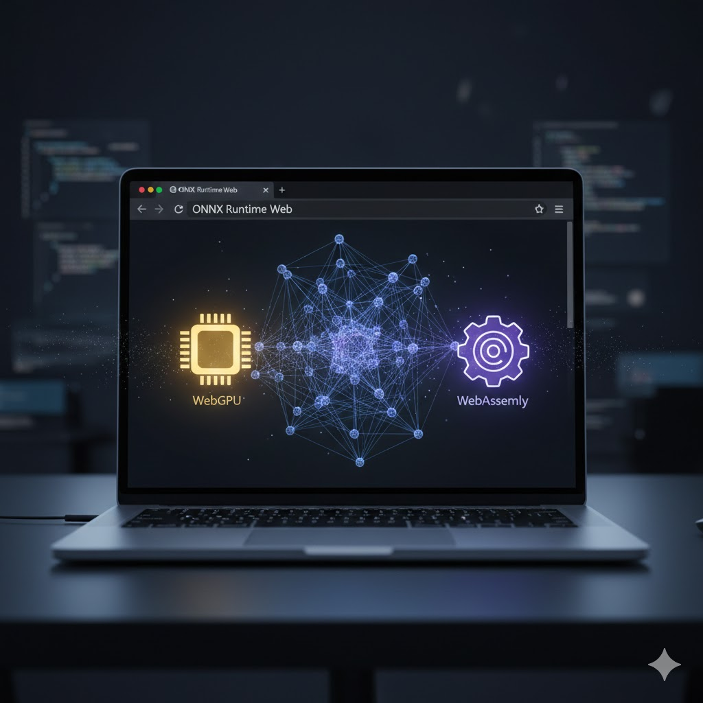 Conceptual diagram of ONNX Runtime Web showing WebGPU and WebAssembly acceleration layers