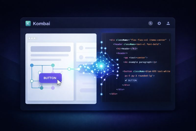 Kombai AI Dashboard showing Figma design to React code conversion