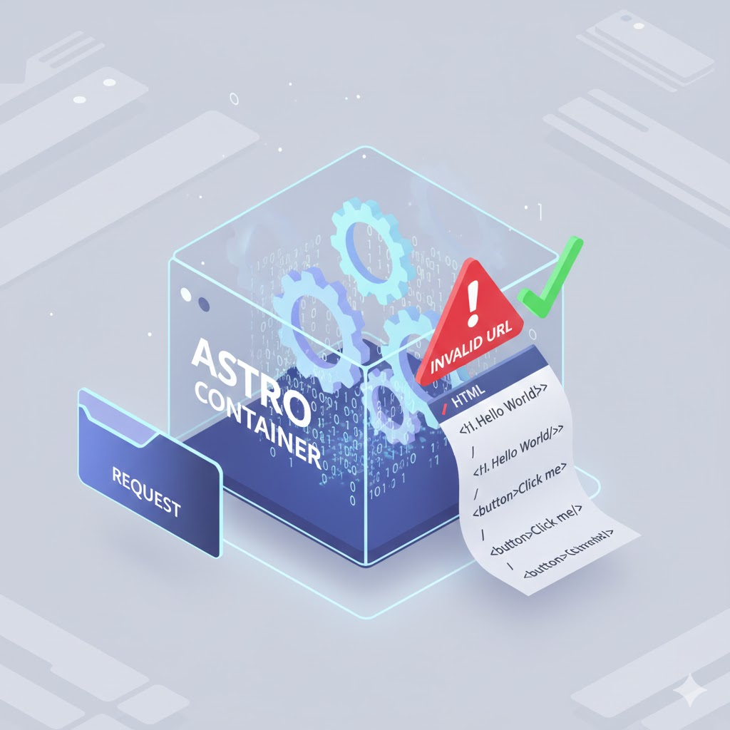 Astro Container API의 렌더링 파이프라인과 URL 생성 프로세스 도식화