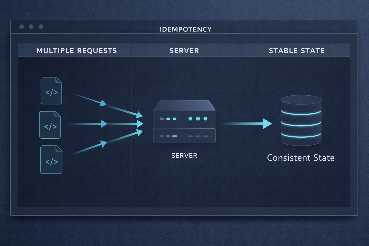 Illustration of idempotency: multiple identical requests resulting in the same server state after the initial operation
