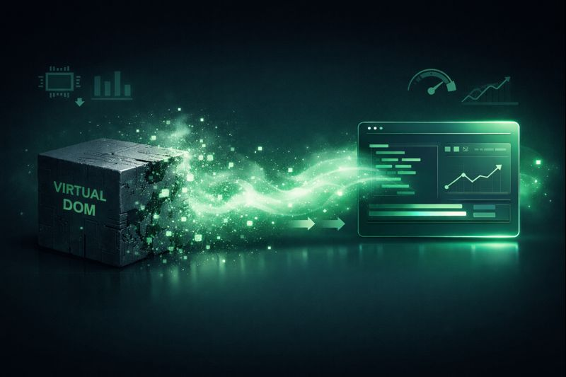 Conceptual diagram comparing Virtual DOM rendering vs Vapor Mode direct DOM manipulation